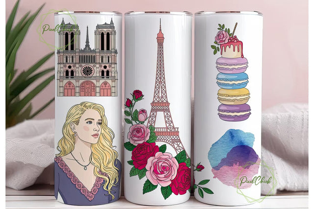 Paris Romance Macaron 20oz Tumbler Wrap Sublimation PixelChick 