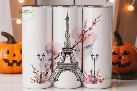 Paris Spring Blossoms 20oz Tumbler Wrap Sublimation PixelChick 