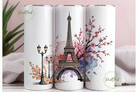 Paris Spring Blossoms 20oz Tumbler Wrap Sublimation PixelChick 