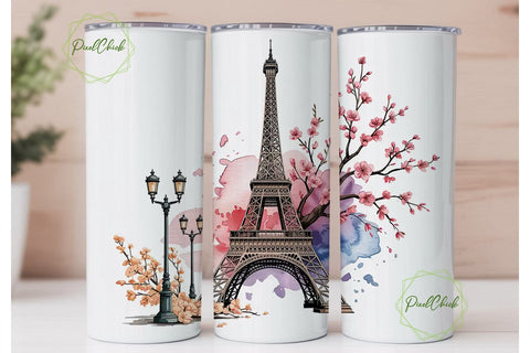 Paris Spring Blossoms 20oz Tumbler Wrap Sublimation PixelChick 