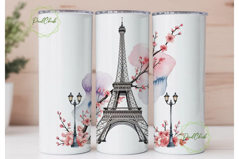 Paris Spring Blossoms 20oz Tumbler Wrap Sublimation PixelChick 