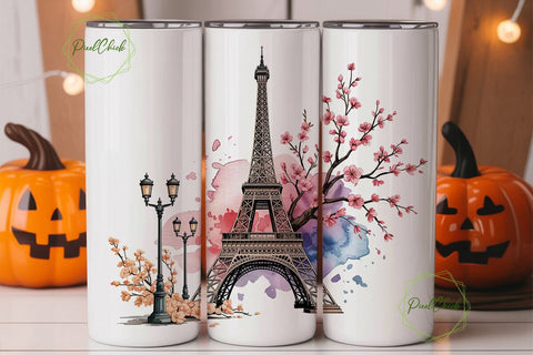 Paris Spring Blossoms 20oz Tumbler Wrap Sublimation PixelChick 