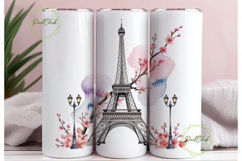 Paris Spring Blossoms 20oz Tumbler Wrap Sublimation PixelChick 