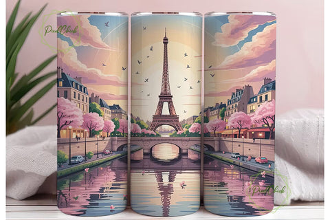 Paris Sunset Cityscape 20oz Tumbler Wrap Sublimation PixelChick 