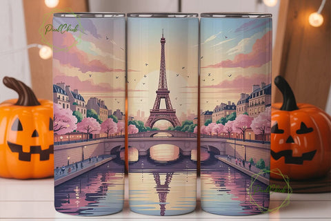 Paris Sunset Cityscape 20oz Tumbler Wrap Sublimation PixelChick 