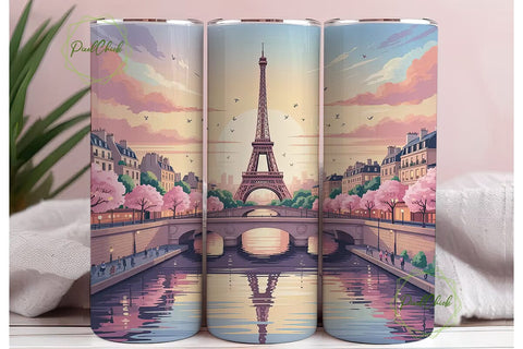 Paris Sunset Cityscape 20oz Tumbler Wrap Sublimation PixelChick 