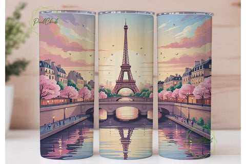Paris Sunset Cityscape 20oz Tumbler Wrap Sublimation PixelChick 