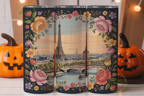 Paris Sunset Floral Tumbler Design Sublimation PixelChick 