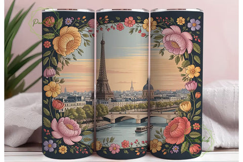 Paris Sunset Floral Tumbler Design Sublimation PixelChick 