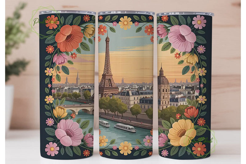 Paris Sunset Floral Tumbler Design Sublimation PixelChick 