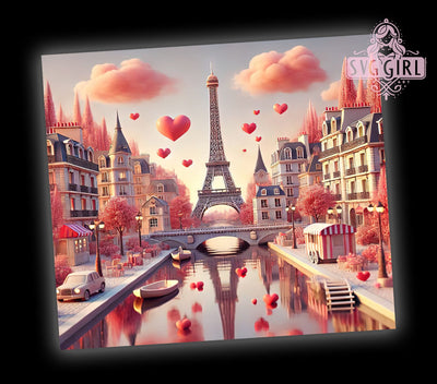 Paris Valentine Hearts 20oz Tumbler, Valentine Hearts Tumbler, 20oz Wrap, Romantic Tumbler, Love Theme Design, French Love Gift, Cute Valentine Tumbler Sublimation SvggirlplusArt 