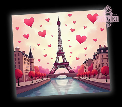 Paris Valentine Hearts 20oz Tumbler, Valentine Hearts Tumbler, 20oz Wrap, Romantic Tumbler, Love Theme Design, French Love Gift, Cute Valentine Tumbler Sublimation SvggirlplusArt 