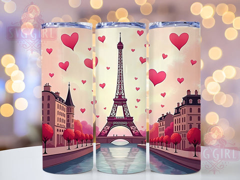 Paris Valentine Hearts 20oz Tumbler, Valentine Hearts Tumbler, 20oz Wrap, Romantic Tumbler, Love Theme Design, French Love Gift, Cute Valentine Tumbler Sublimation SvggirlplusArt 