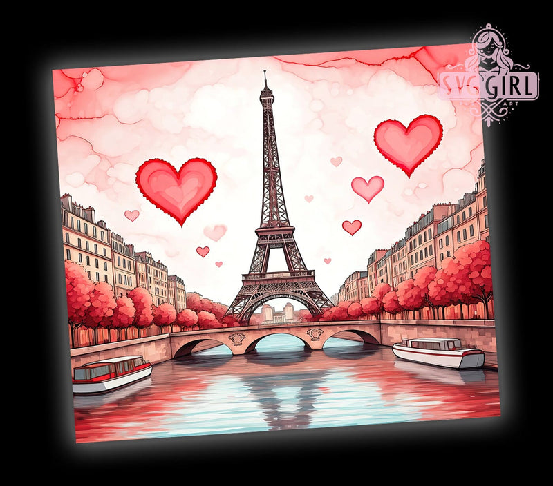 Paris Valentine Hearts 20oz Tumbler, Valentine Hearts Tumbler, 20oz Wrap, Romantic Tumbler, Love Theme Design, French Love Gift, Cute Valentine Tumbler Sublimation SvggirlplusArt 