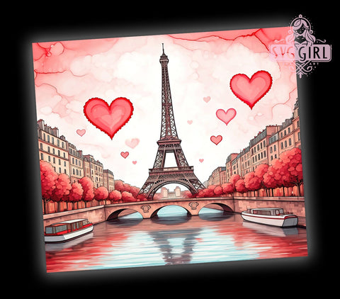 Paris Valentine Hearts 20oz Tumbler, Valentine Hearts Tumbler, 20oz Wrap, Romantic Tumbler, Love Theme Design, French Love Gift, Cute Valentine Tumbler Sublimation SvggirlplusArt 