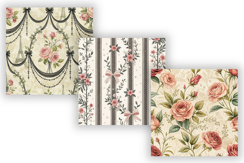 Parisian Coquette Digital Paper Pack, French Floral & Ribbon Seamless Patterns, Wedding & Printable Crafts Digital Pattern FloridPrintables 
