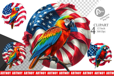 Parrot 4th of July Clipart Sublimation artnoy 