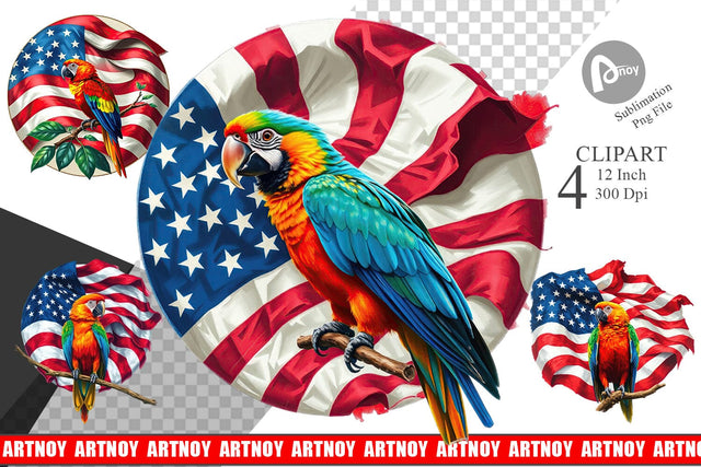 Parrot 4th of July Clipart Sublimation artnoy 