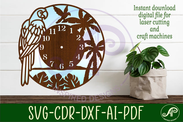 Parrot clock wall clock laser cut files SVG APInspireddesigns 