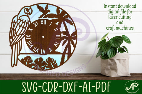 Parrot clock wall clock laser cut files SVG APInspireddesigns 