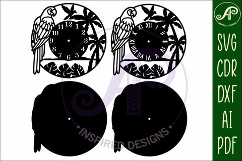 Parrot clock wall clock laser cut files SVG APInspireddesigns 