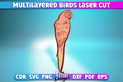 Parrot Laser Cut | Multilayered Bird Laser Cut | Bird Shapes Design | CNC Files SVG The T Store Design 
