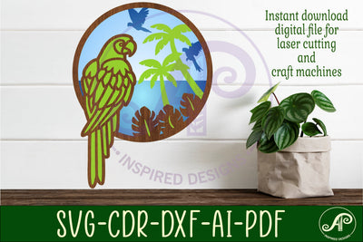 Parrot layered wall art sign, SVG file. vector file SVG APInspireddesigns 