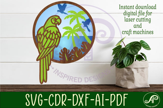 Parrot layered wall art sign, SVG file. vector file SVG APInspireddesigns 