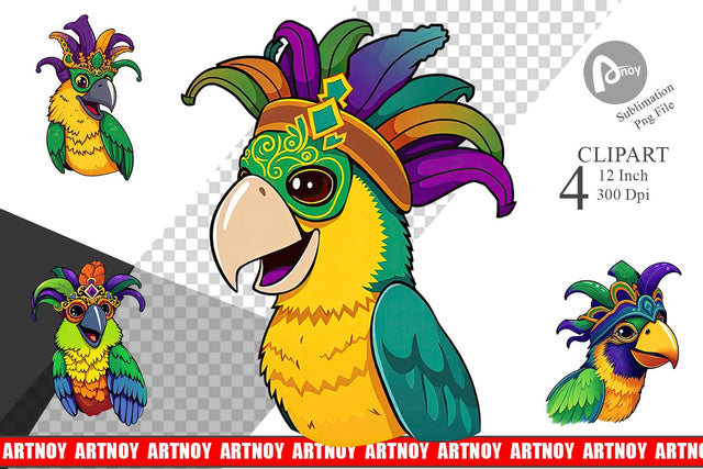 Parrot Mardi Gras Clipart Sublimation artnoy 