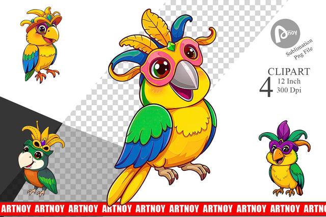 Parrot Mardi Gras Clipart Sublimation artnoy 
