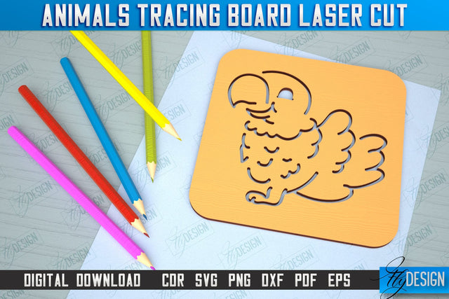 Parrot Tracing Board | Stencil with Animals | Drawing Template | CNC File SVG Fly Design 
