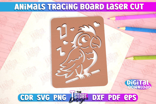 Parrot Tracing Board | Stencil with Animals | Drawing Template | CNC File SVG The T Store Design 
