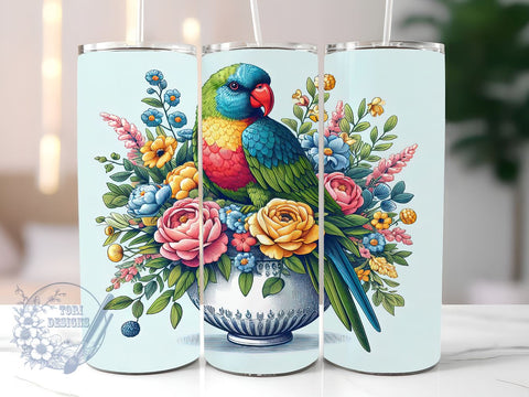 Parrot Tropical 20oz Skinny Tumbler, Parrot Tumbler Png, Straight & Tapered Tumbler Wrap, Instant Digital Download Sublimation ToriDesigns 