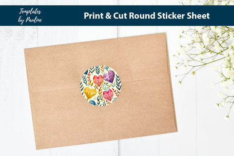 Party Favor Heart Round Sticker Sheet SVG Templates by Pauline 