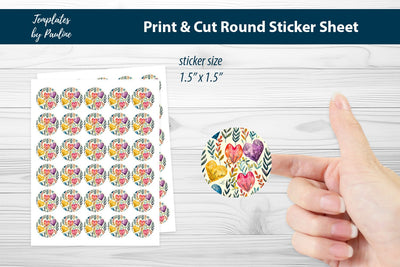 Party Favor Heart Round Sticker Sheet SVG Templates by Pauline 