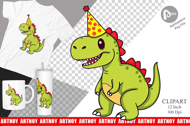 Party Hat Dino Clipart Sublimation artnoy 