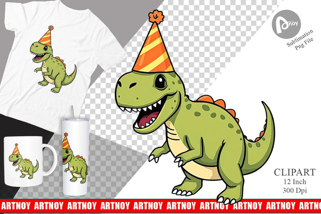 Party Hat Dino Clipart Sublimation artnoy 