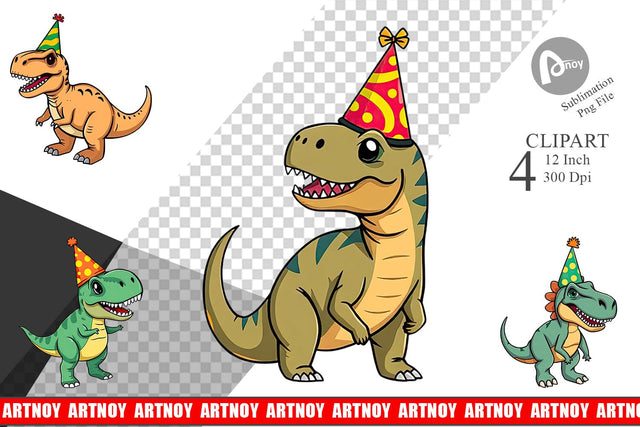 Party Hat Dino Clipart Sublimation artnoy 
