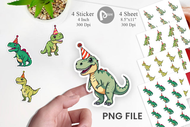 Party Hat Dino Sticker Sublimation artnoy 