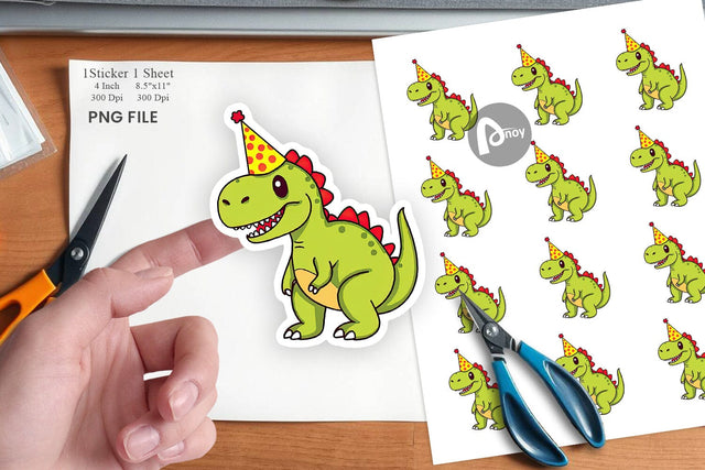 Party Hat Dino Sticker Sublimation artnoy 
