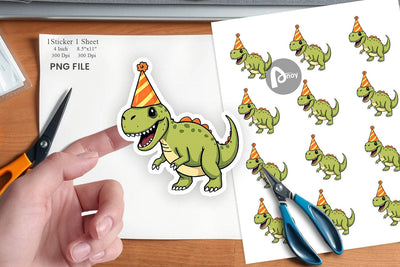 Party Hat Dino Sticker Sublimation artnoy 