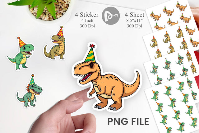 Party Hat Dino Sticker Sublimation artnoy 