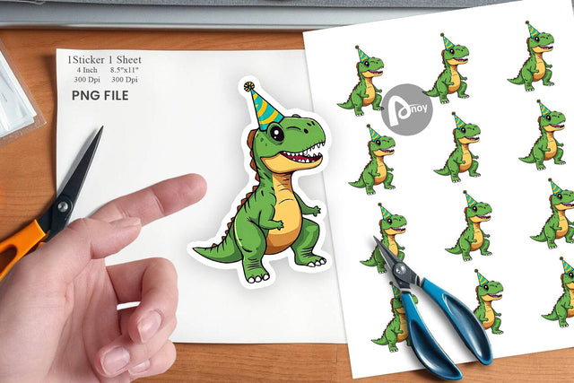 Party Hat Dino Sticker Sublimation artnoy 
