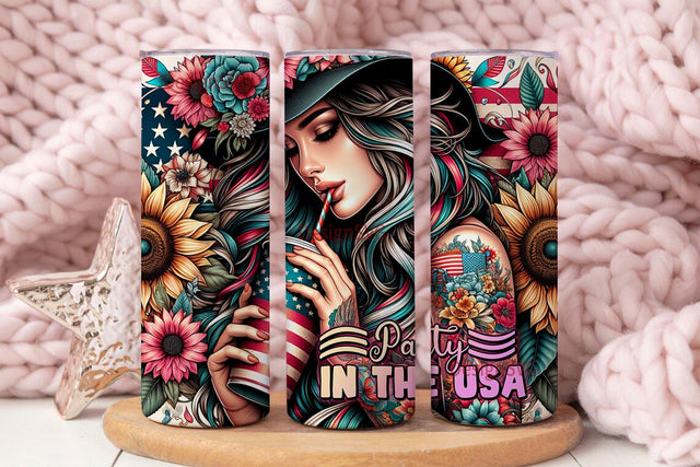 Party in the USA 4th of July Tumbler PNG, America 4th of July Tumbler Sublimation Design Download, Seamless 20oz Skinny Tumbler Design PNG Sublimation DesignSVG 