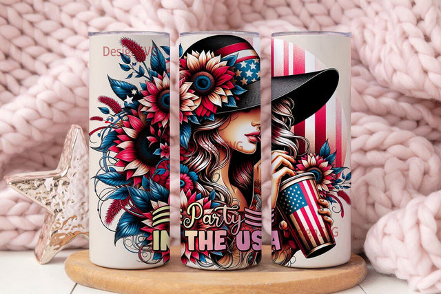 Party in the USA 4th of July Tumbler PNG, America 4th of July Tumbler Sublimation Design Download, Seamless 20oz Skinny Tumbler Design PNG Sublimation DesignSVG 
