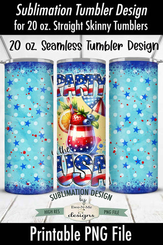 Party In The USA - Seamless 20 oz Sublimation Tumbler Sublimation Ewe-N-Me Designs 
