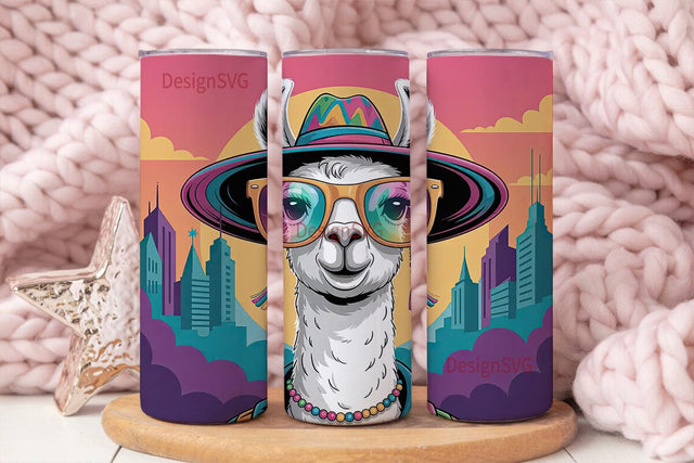 Party Llama City 20oz Tumbler Wrap Sublimation DesignSVG 