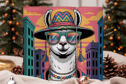 Party Llama City 20oz Tumbler Wrap Sublimation DesignSVG 