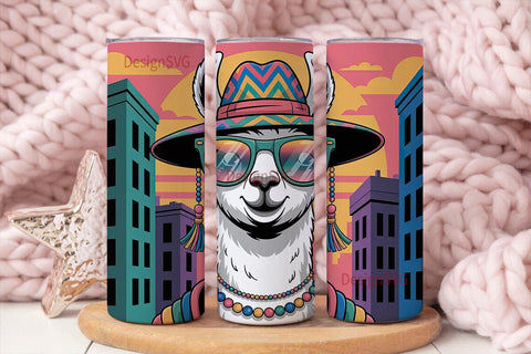 Party Llama City 20oz Tumbler Wrap Sublimation DesignSVG 
