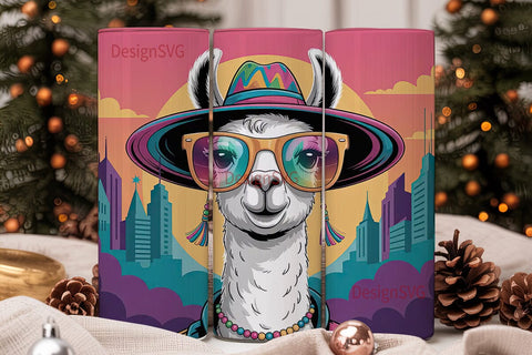 Party Llama City 20oz Tumbler Wrap Sublimation DesignSVG 